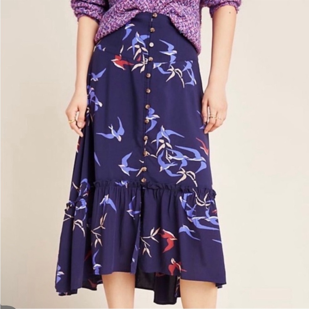 Maeve by Anthropology Floral Navy Skirt